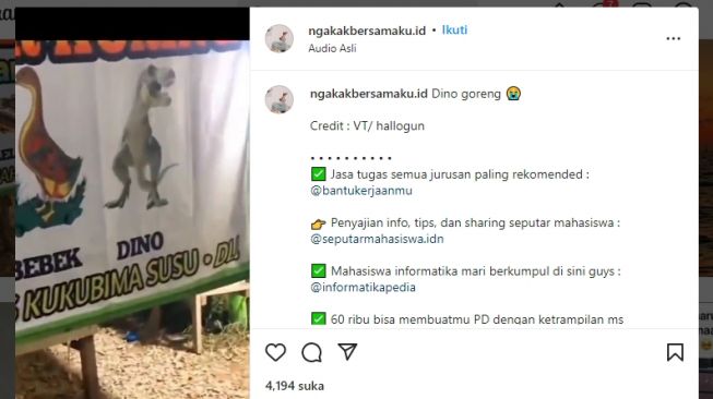 Warung Lalapan Ini Jual 'Dino Goreng', Menu Terpampang di Bagian Depan, Begini Bentuknya