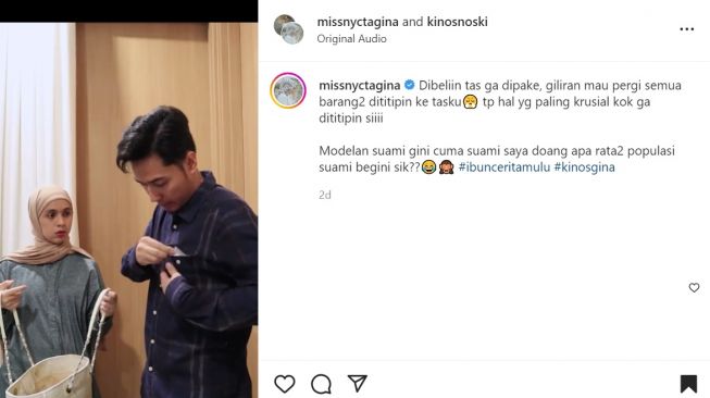 Foto: Curhat Beli Tas Untuk Suami Tak Pernah Dipakai, Begini Reaksi Kesal Nycta Gina saat Dititipi Barang (instagram/missnyctagina)