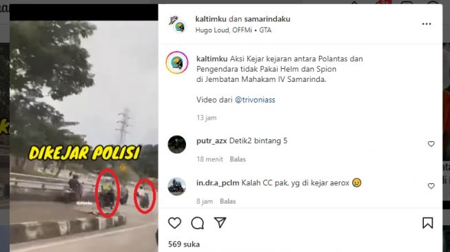 Greget, Aksi Kejar-kejaran Polisi dengan Pengendara Tak Pakai Helm di Jembatan Mahakam IV, Warganet: Kalah CC Pak