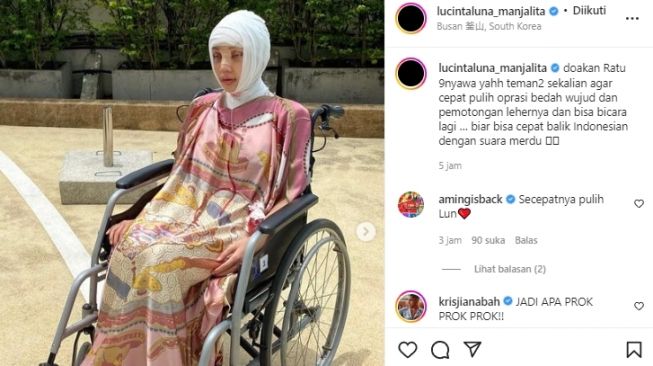 Kondisi Lucinta Luna usai operasi "potong leher". [Instagram]