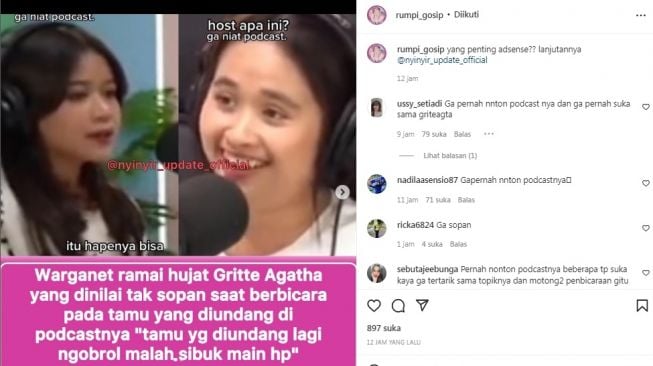 Unggahan soal Gritte Agatha [Instagram/@rumpi_gosip]