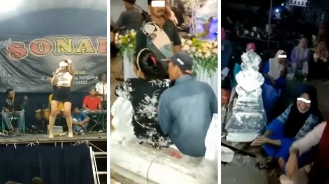 Viral hajatan dangdut digelar di area pemakaman, warga tampak santai duduk di atas makam (Instagram/@jakarta.keras)