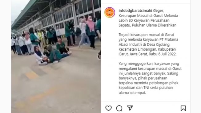 Puluhan karyawan pabrik sepatu di Garut kesurupan massal. (Instagram/@infobdgbaratcimahi)