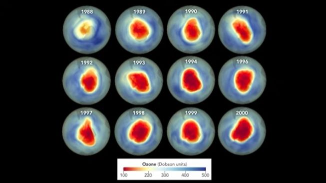 Perubahan lubang lapisan ozon. [NASA]