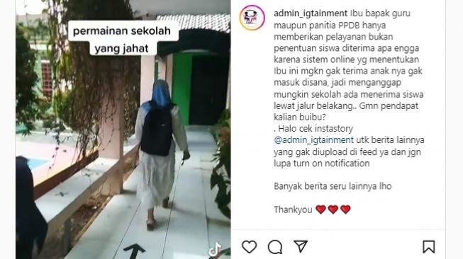 Ibu-ibu mengamuk diduga imbas anaknya gagal seleksi PPDB di sekolah negeri, sampai tuding dan kejar sesama wali murid mata-mata sekolah. (Instagram/@admin_igtainment)