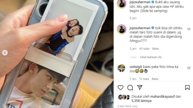 Joshua Suherman mendapati ponsel istrinya, Clairine Clay memajang foto lelaki lain. [Instagram]