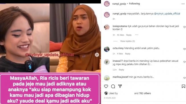 Unggahan soal Ria Ricis [Instagram/@rumpi_gosip]