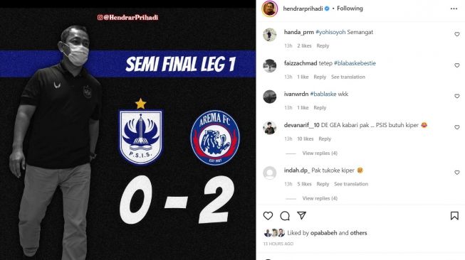 PSIS Kalah 0-2 dari Arema, Warganet Serbu Medsos Wali Kota Semarang, Minta Belikan Kiper