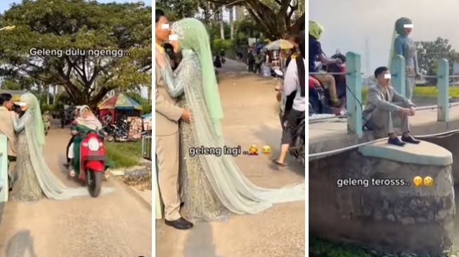 Emak-emak Bermotor Santai Injak Gaun Calon Pengantin Lagi Prewedding di Jalan Umum, Tuai Pro dan Kontra