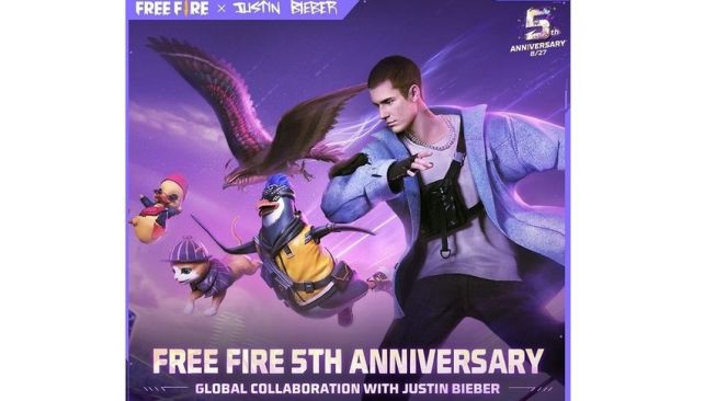 Free Fire 5th Anniversary bersama Justin Bieber, Free Fire X Justin Bieber [Instagram freefireusoffcial via Sportskeeda].