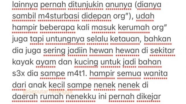 Potongan tangkapan layar curhatan soal tetangga ODGJ dan berbagai perilakunya yang meresahkan tetapi keluarganya menolak percaya. (Twitter/@SeputarTetangga)