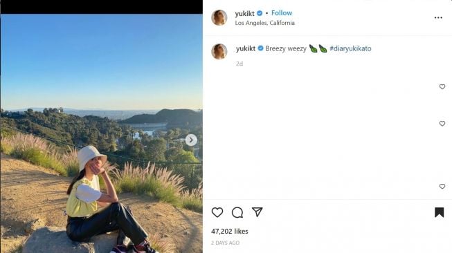 Foto: Liburan di Los Angeles, Tas Kuning Yuki Kato Jadi Sorotan (instagram/yukikt)