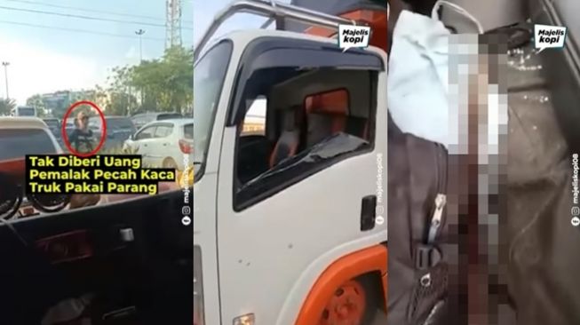 Meresahkan! Murka Tak Dikasih Uang, Tukang Palak di Palembang Main Pecahkan Kaca Truk Pakai Parang