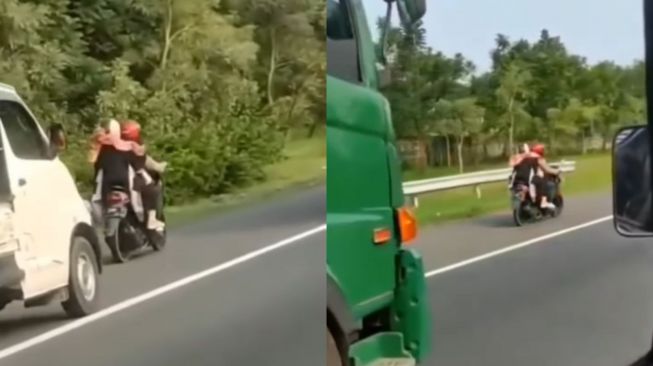 Emak-Emak Kesasar Masuk Jalan Tol Pakai Motor, Berujung Kena Klakson Mobil hingga Truk Tronton