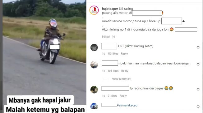 Wanita penunggang Honda Scoopy tampak beradu cepat di atas sirkuit balap (Instagram)