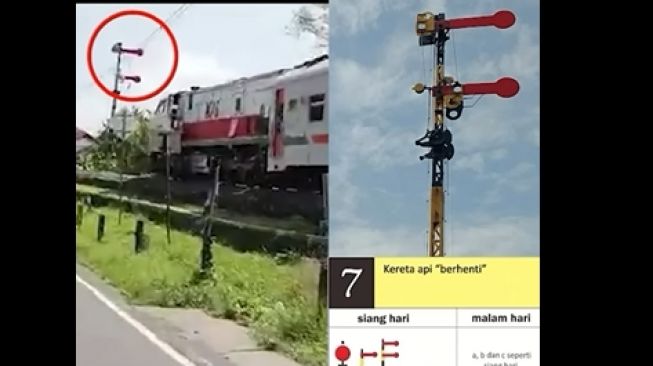 Sinyal kereta api garis horizontal menandakan kalau lokomotif harus berhenti (Instagram)