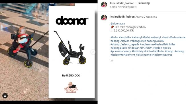 Intip gaya Baby Leslar pakai sepeda seharga Rp5 juta, warganet: pasti bisa menyanyi seperti Kejora (Instagram/leslaralfatih_fashion)