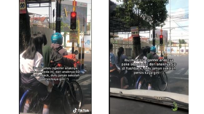 Pemobil terkenang masa sekolah ketika melihat emak-emak naik sepeda di jalan (TikTok)