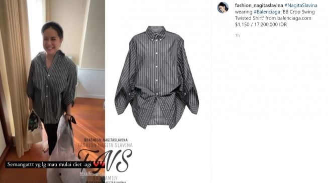 Gaya Nagita Slavina kenakan kemeja dari Balenciaga seharga Rp7 juta, warganet sibuk cari versi yang KW (Instagram/fashion_nagitaslavina)