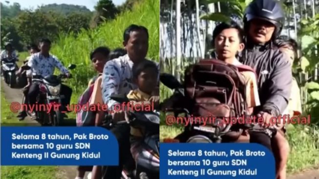 Viral Pak Guru Broto, 8 Tahun Antar - Jemput 25 Muridnya Pakai Motor agar Tak Putus Sekolah