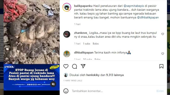 Sampah Jeroan di Pantai Belakang Bandara Viral di IG, Warganet Balikpapan Banyak yang Protes