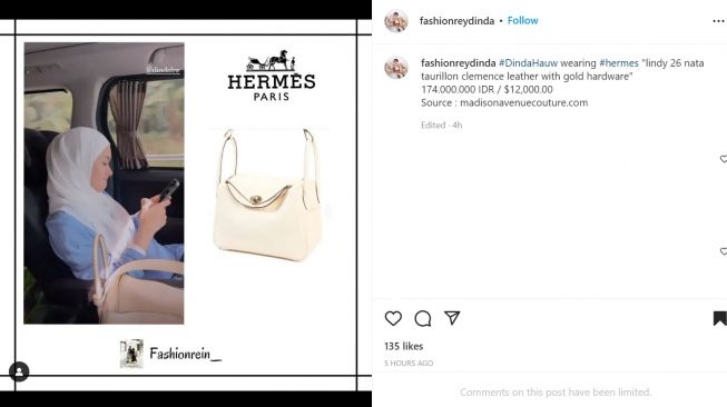 Foto: Dinda Hauw Pakai Tas Hermes Hasil Rayuan Maut ke Suami, Harganya Bukan Main (instagram/fashionreydinda)