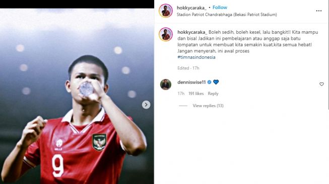 Respons berkelas Hokky Caraka usai timnas Indonesia U-19 gugur di Piala AFF U-19 2022. (Instagram/hokkycaraka_)