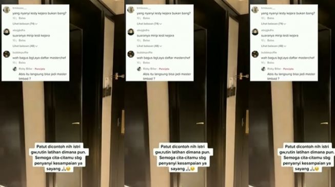 Rizky Billar mengunggah video Lesti Kejora tengah menyanyi di kamar mandi menyanyikan lagu "Tak Ingin Usai" dari Keisya Levronka. [Instagram]