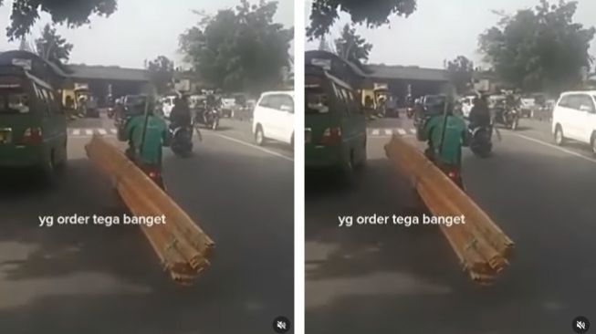 Driver Ojol Terekam Angkut Kayu Sambil Kendarai Motor, Publik Ikut Naik Darah: Yang Order Tega Banget!