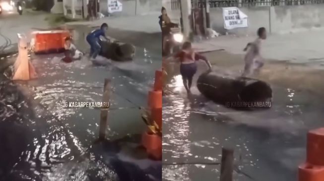 Viral, Genangan Air Akibat Pipa PDAM Bocor Jadi Tempat Bermain Bocah-Bocah