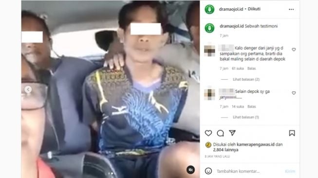 Pelaku pencurian menyampaikan testimoni soal petugas polisi yang menangkap mereka. (Instagram/@dramaojol.id)