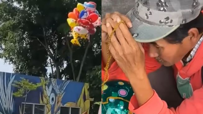 Balon Dagangan Lepas dan Terbang, Pedagang Ini Tuai Simpati Publik: Bapaknya Gemetaran, Sedih Banget