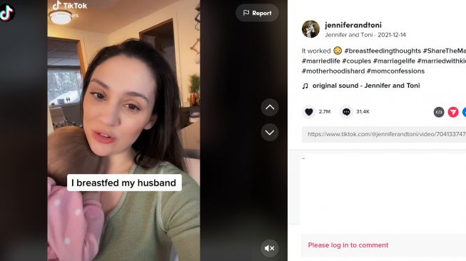 Viral seorang wanita yang mendapatkan banyak hujatan setelah membaca artikel dan mencoba untuk menyusi suaminya (TikTok/jenniferandtoni)