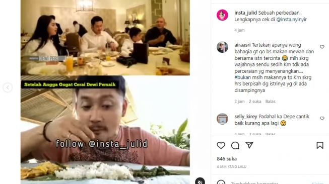 Gaya makan Angga Wijaya dianggap berbeda saat bersama Dewi Perssik dan setelah menggugat cerai sang istri. [Instagram]