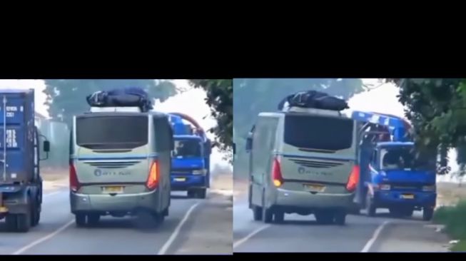 Ngeri! Aksi Sopir Kendarai Bus Ugal-ugalan, Sampai Nyaris Tabrak Truk