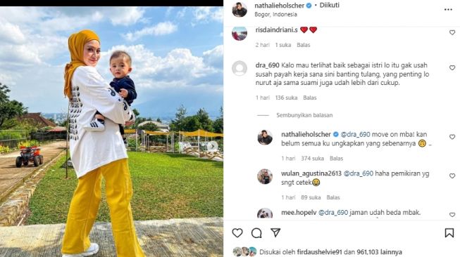 Nathalie Holscher dikritik seorang warganet karena dinilai mengabaikan suami dan mengumbar keburukan rumah tangga. [Instagram]