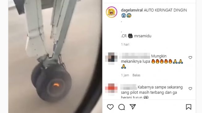 Momen tegang penumpang rekam detik-detik menjelang copotnya roda pesawat saat lepas landas. (Instagram/@dagelanviral)