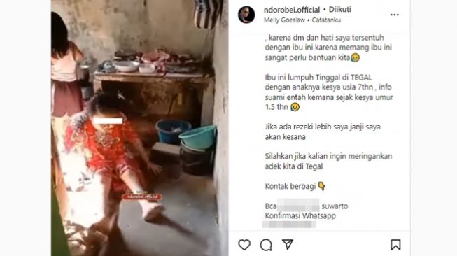 Ibu lumpuh malah ditinggal suami begitu saja, kini hidup berdua dengan anak usia 7 tahun. (Instagram/@ndorobei.official)