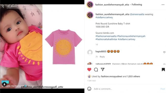 Foto: Gaya Gemas Baby Ameena Pakai Kaos Pink, Warganet: Kaosnya Ada Kipasnya Pasti