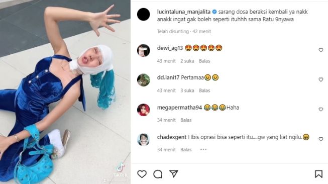 Lucinta Luna dengan wajah masih diperban malah berjoget kayang yang bikin warganet ngilu. [Instagram]