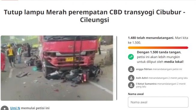 Petisi penutupan lampu merah di CBD Cibubur-Cileungsi