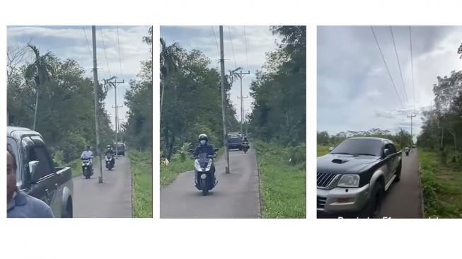 Jalan aspal ditumbuhi tiang listrik membuat pemobil ketar-ketir (Instagram)