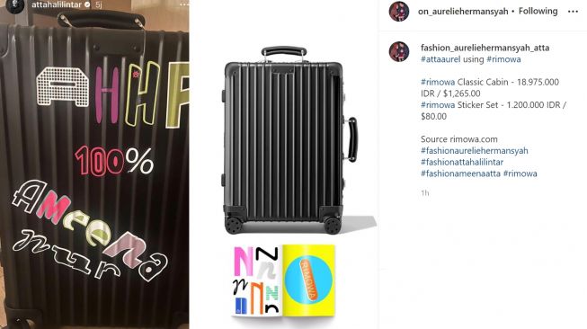 Intip koper milik Aurel Hermansyah dan Atta Halilntar yang ditempeli stiker dengan harga Rp1,2 juta (Instagram/fashion_aureliehermansyah_atta)