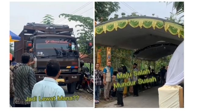 Viral Truk Fuso Gagal Melintas karena Tenda Hajatan di Jalan, Maju Salah Mundur Susah