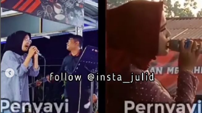 Tangkapan layar video viral penyenyi kafe dan penyanyi qasidah nyanyikan lagu Keisya Levronka. [Instagram]