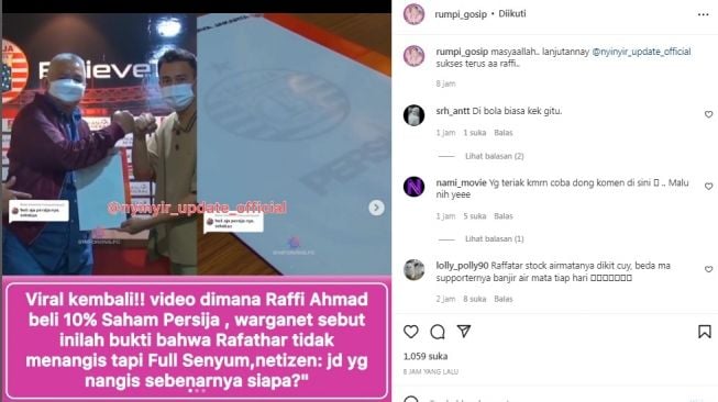 Unggahan soal Raffi Ahmad [Instagram/@rumpi_gosip]