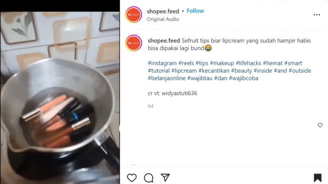 Foto: Bagikan Tips Agar Lipcream yang Hampir Habis Masih Bisa Dipakai, Begini Reaksi Gemas Warganet (instagram/shopee.feed)