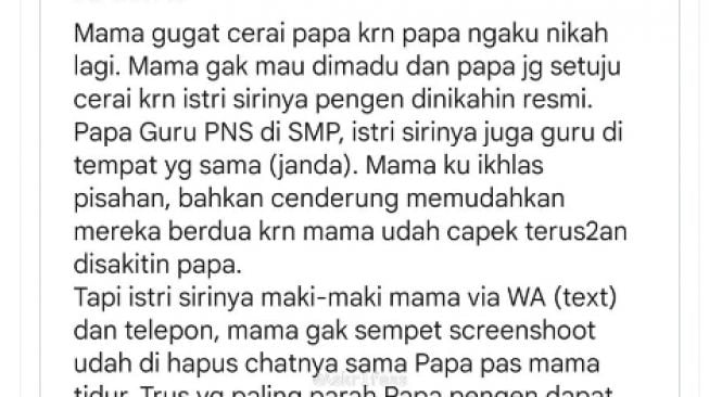 Cuitan warganet yang ingin penjarakan ayahnya karena selingkuh (Twitter/ @Askrlfess).