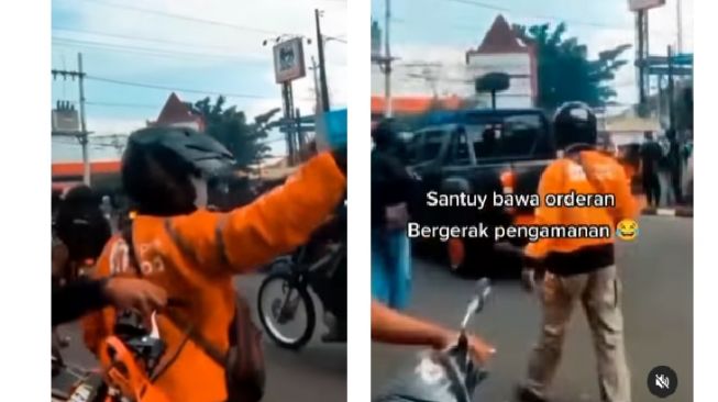 Rombongan Polisi Melintas di Jalan, Kurir Shopee Food Ini Malah Jadi Sorotan