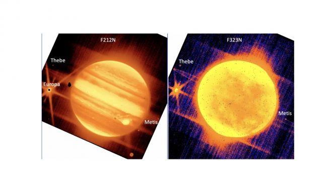 Pencitraan pita sempit NIRCam dari Jupiter, bulan, dan cincin. [Arxiv]